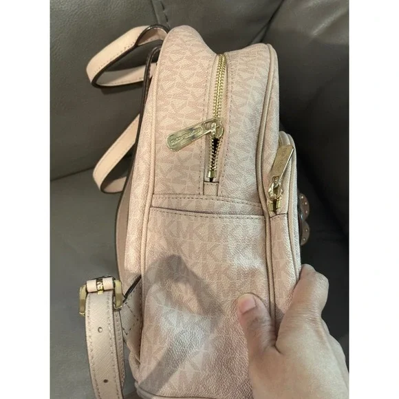 Michael Kors Abbey Pink Signature 3D Floral Applique Backpack Gold Hardware - Picture 5 of 9